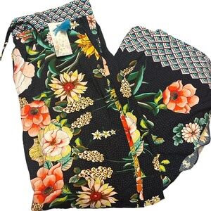 Johnny Was floral border split pants, XL, new